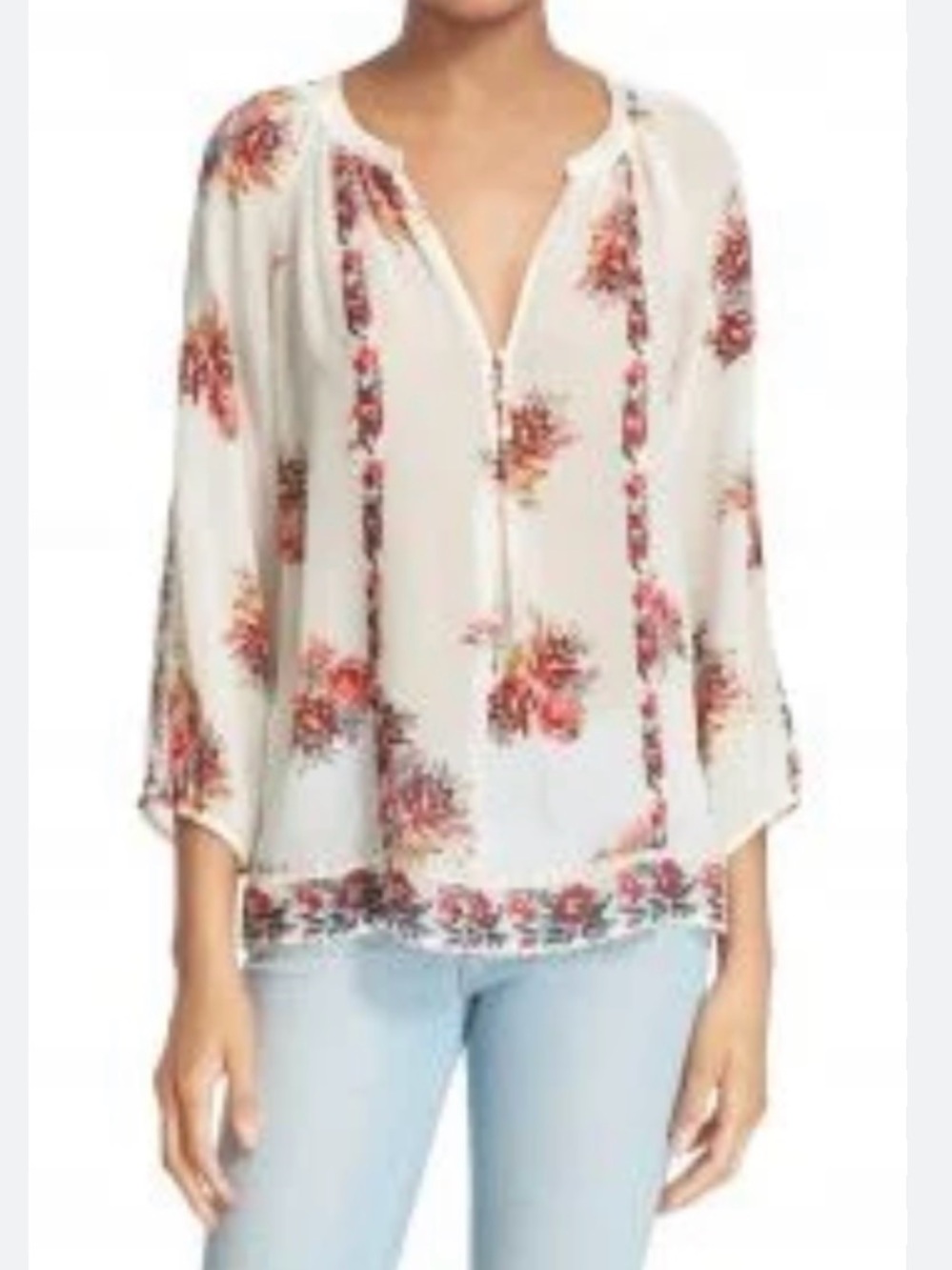 Joie, Gloria Floral Silk Peasant Top sz S